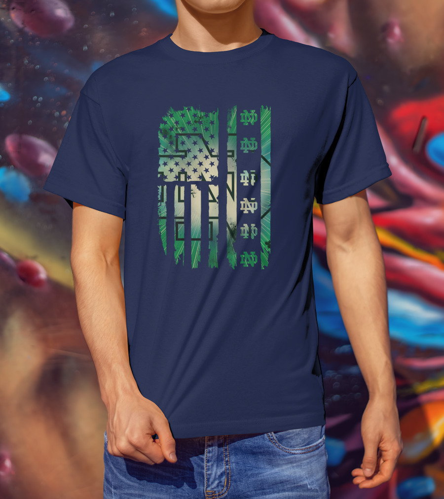 Notre Dame Nd American Flag Fighting Irish T-Shirt