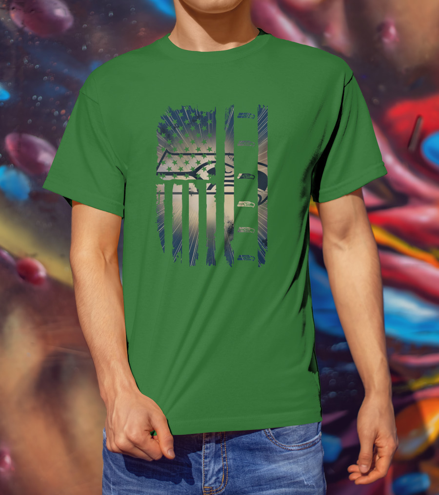 Seattle Seahawks American Flag Distressed Vintage T-Shirt