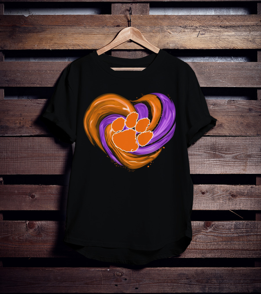 Clemson Tigers Paw Print Tornado Heart T-Shirt
