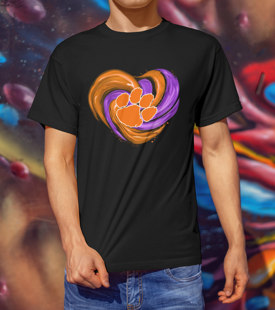 Clemson Tigers Paw Print Tornado Heart T-Shirt