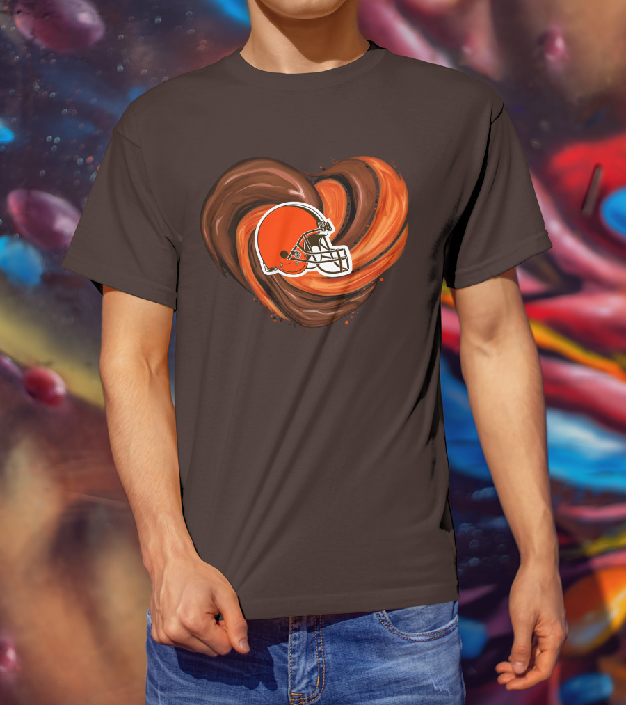 Cleveland Browns Football Helmet Tornado Heart T-Shirt