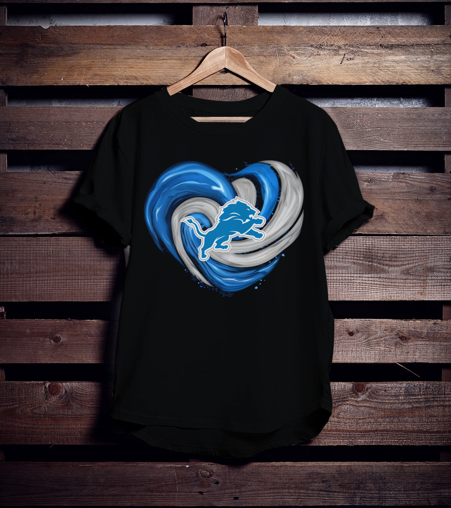 Detroit Lions Blue And Silver Swirling Heart T-Shirt