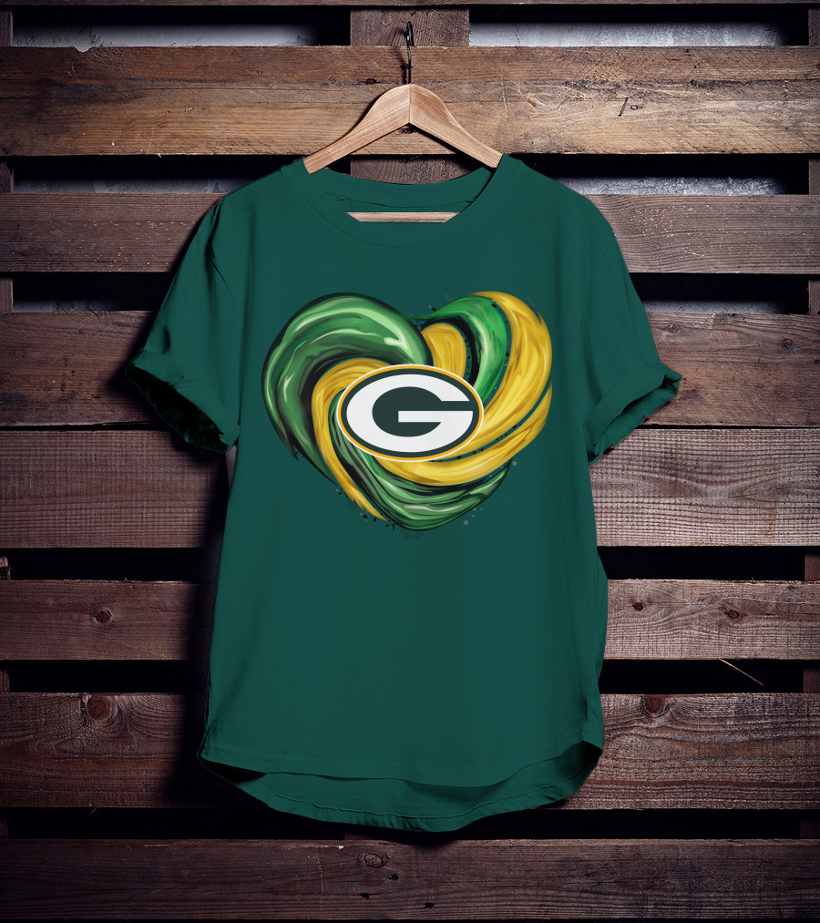 Green Bay Packers Heart Logo Swirl Tornado T-Shirt