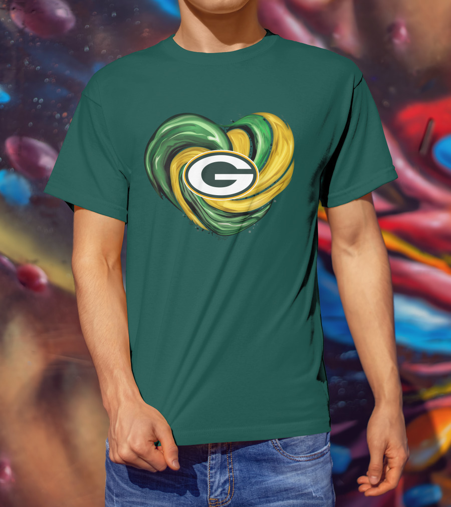 Green Bay Packers Heart Logo Swirl Tornado T-Shirt