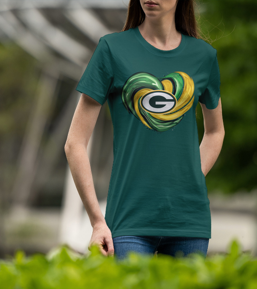 Green Bay Packers Heart Logo Swirl Tornado T-Shirt