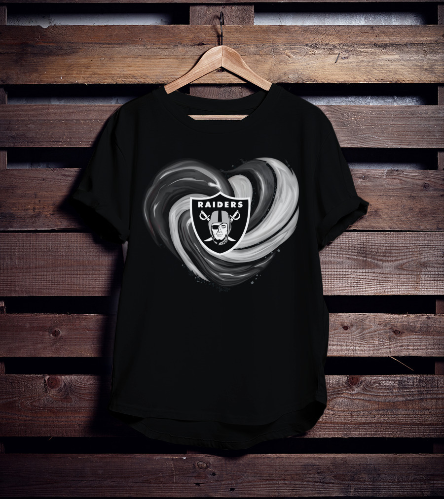 Las Vegas Raiders Heart Design With Logo In Black And White Swirl T-Shirt