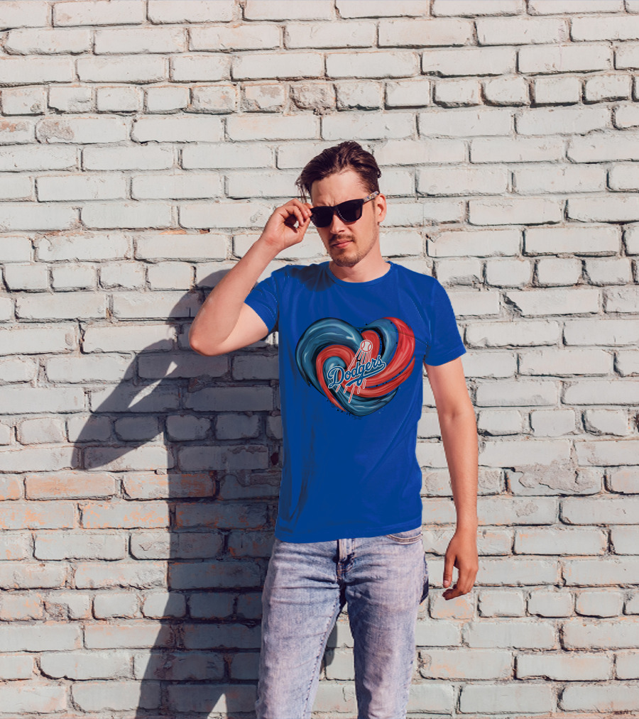 Dodgers Tornado Heart Blue Red Swirl Baseball T-Shirt