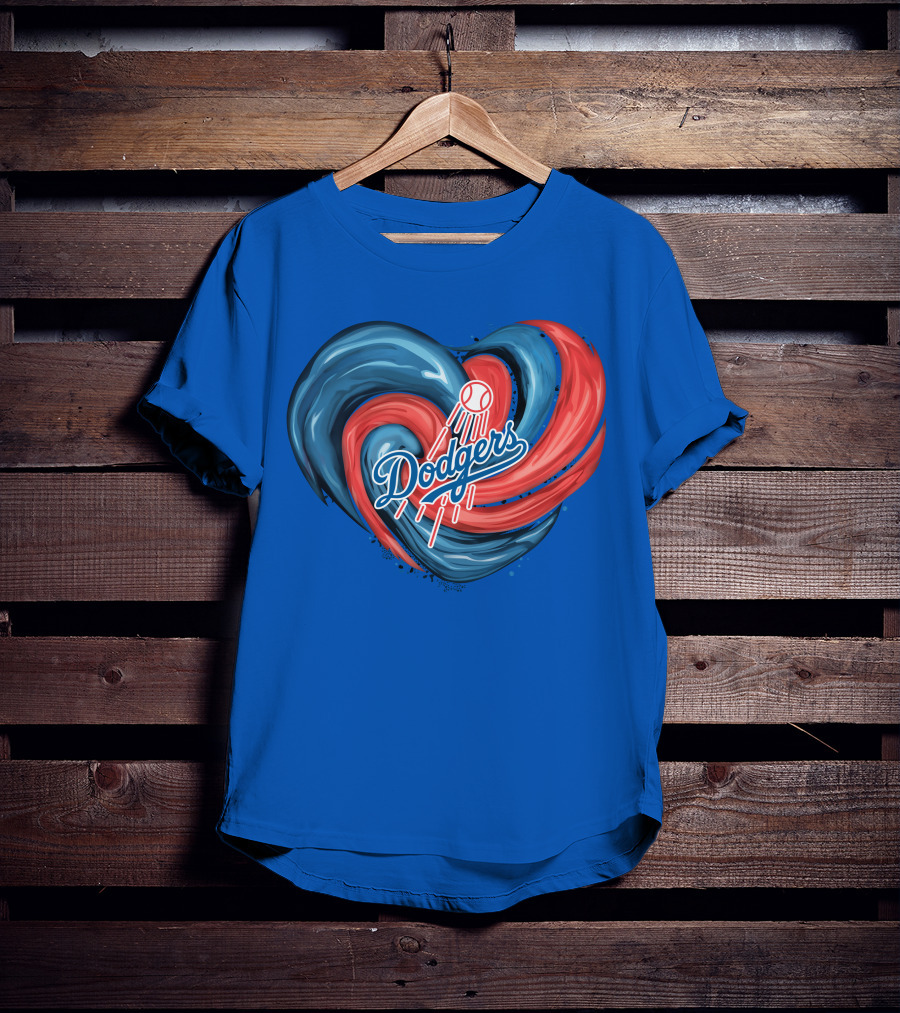Dodgers Tornado Heart Blue Red Swirl Baseball T-Shirt