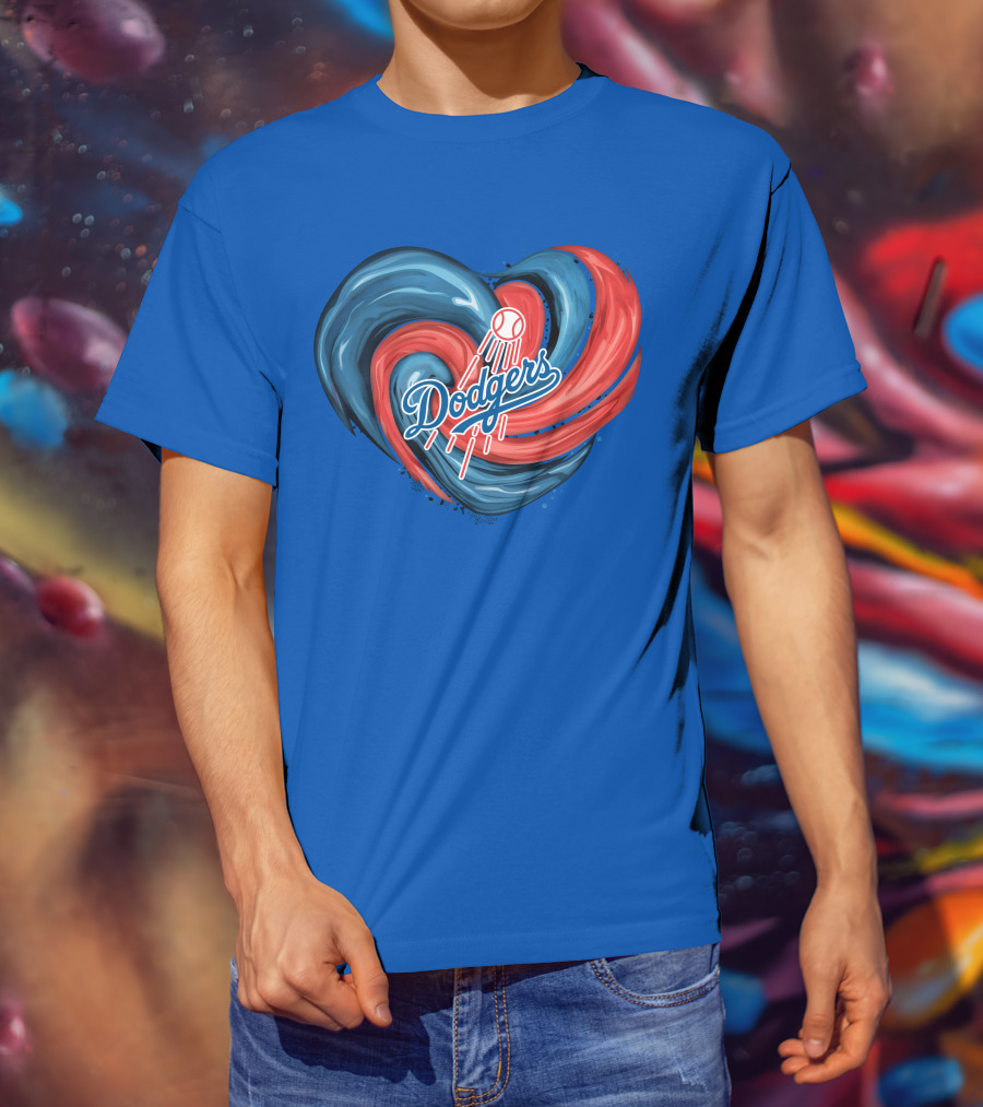 Dodgers Tornado Heart Blue Red Swirl Baseball T-Shirt