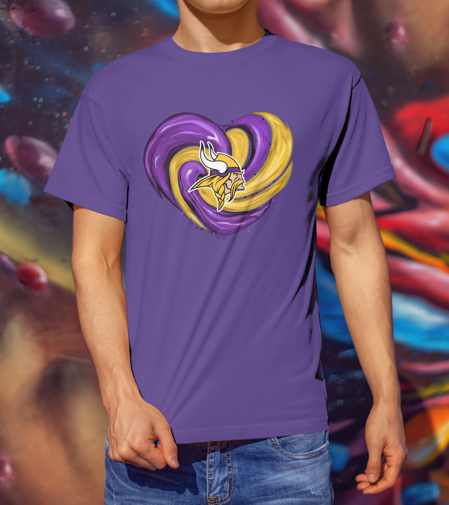 Minnesota Vikings Heart Swirl Viking Helmet T-Shirt