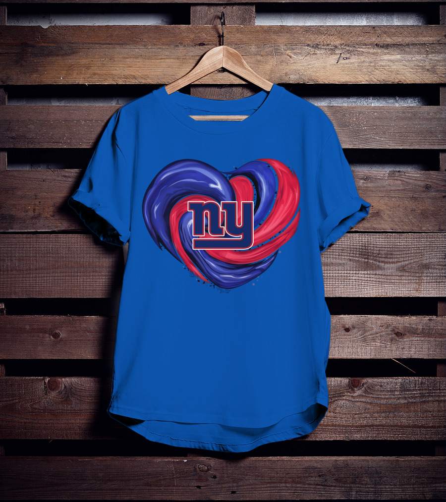 New York Giants Tornado Heart NY Logo Blue Red Swirl T-Shirt