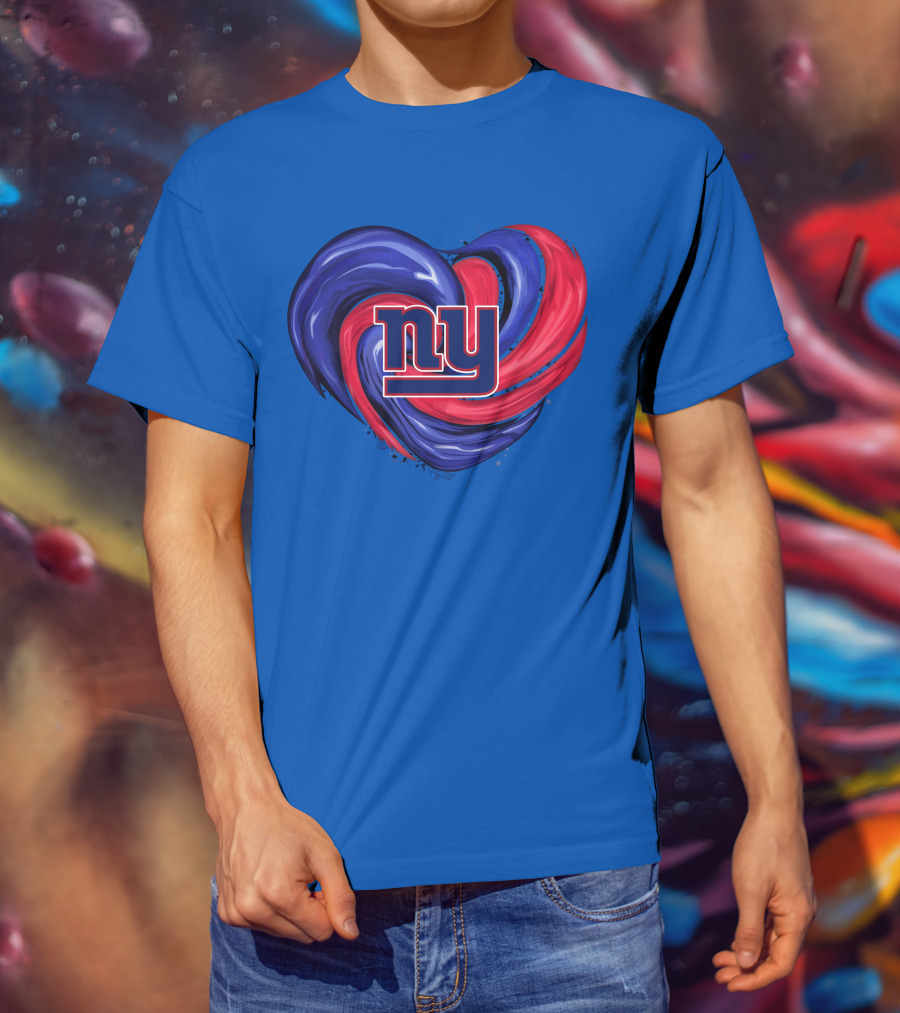 New York Giants Tornado Heart NY Logo Blue Red Swirl T-Shirt