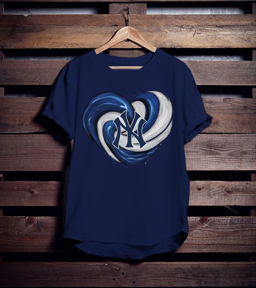 New York Yankees Heart Logo In Blue And White Swirl T-Shirt