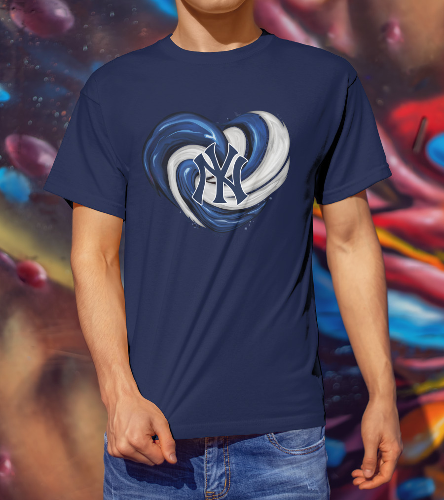 New York Yankees Heart Logo In Blue And White Swirl T-Shirt