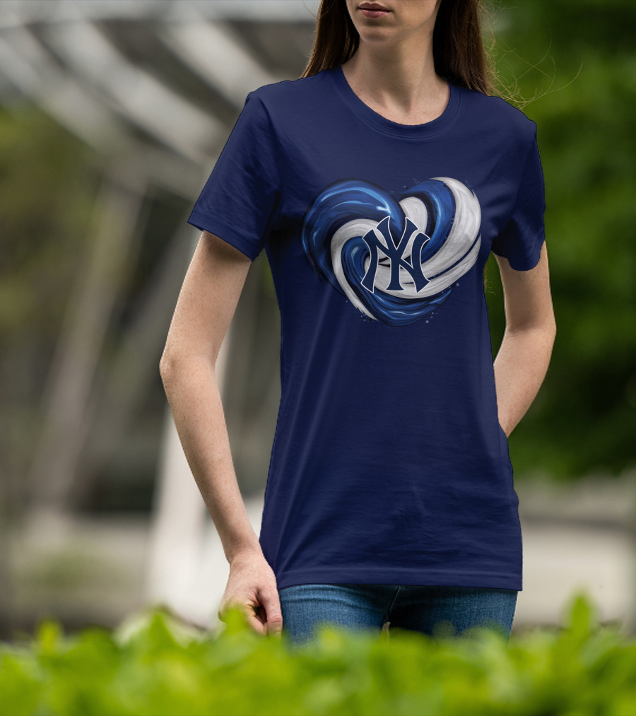 New York Yankees Heart Logo In Blue And White Swirl T-Shirt