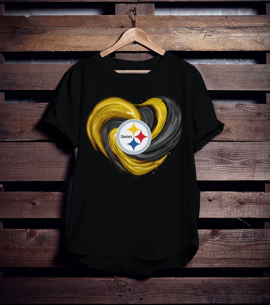 Steelers Tornado Heart Black And Gold Swirl T-Shirt