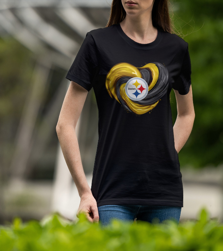 Steelers Tornado Heart Black And Gold Swirl T-Shirt