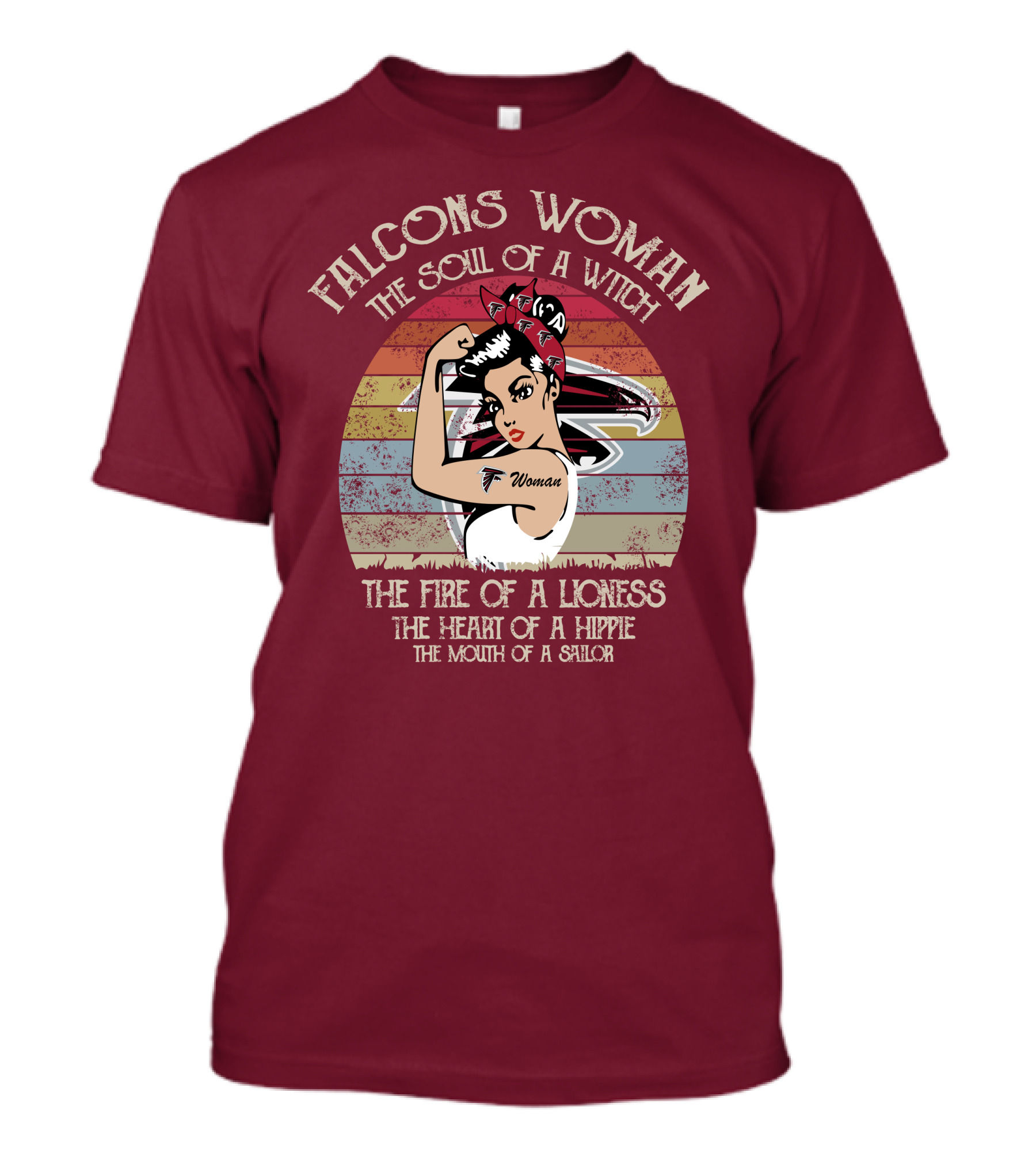 Falcons Woman The Soul Of A Witch The Fire Of A Lioness The Heart Of A Hippie The Mouth Of A Sailor T-Shirt