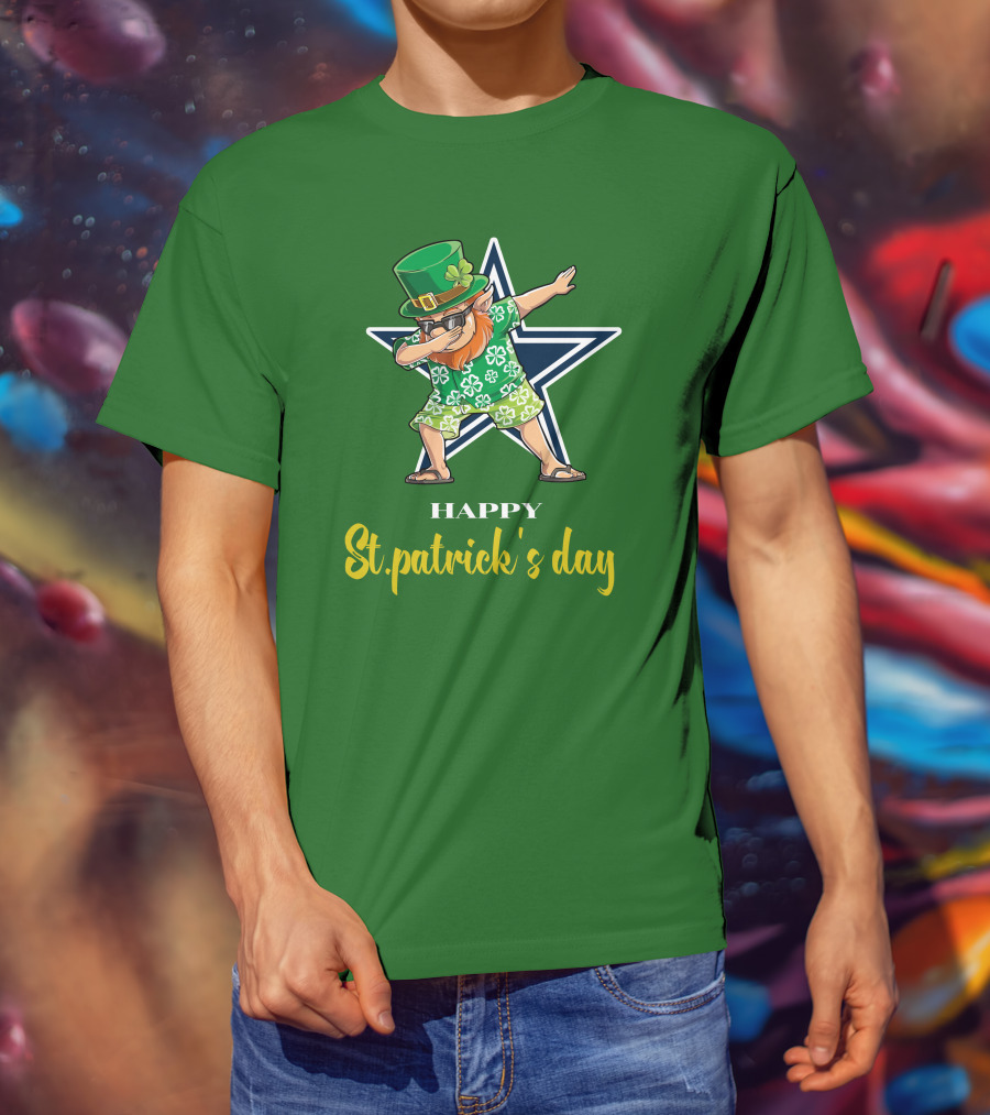 Happy St. Patrick's Day Dallas Cowboys Leprechaun Dabbing T-Shirt