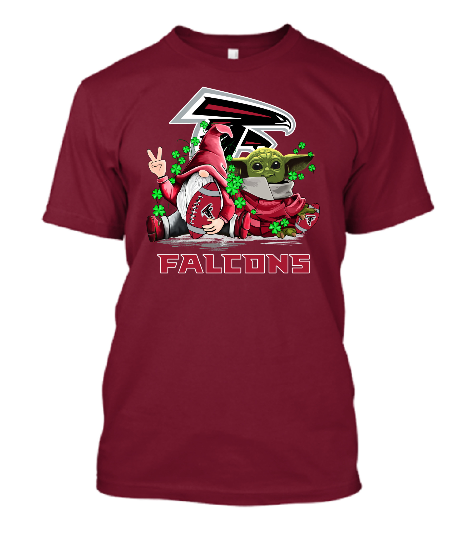 Leprechauns Gnomes Baby Yoda Hug Atlanta Falcons Shamrock Football T-Shirt