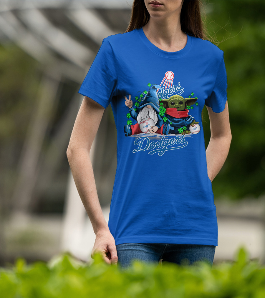Dodgers Gnomes And Baby Yoda With Baseball And Shamrocks T-Shirt