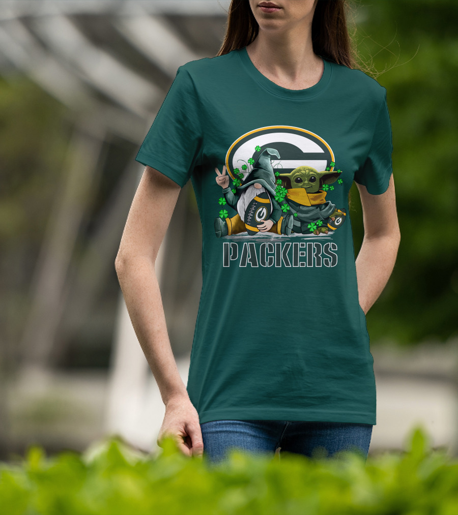 Leprechauns Gnomes Baby Yoda Packers Logo Shamrocks Hug Green Bay T-Shirt