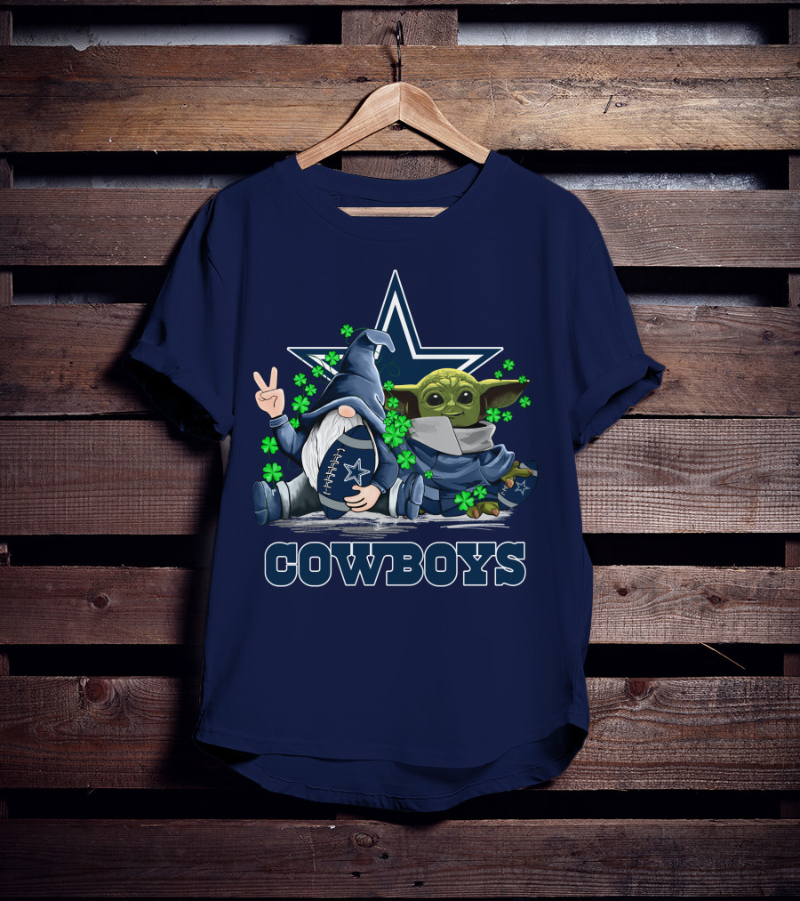 Leprechauns Gnomes Baby Yoda Hug Cowboys Star Clover Football T-Shirt