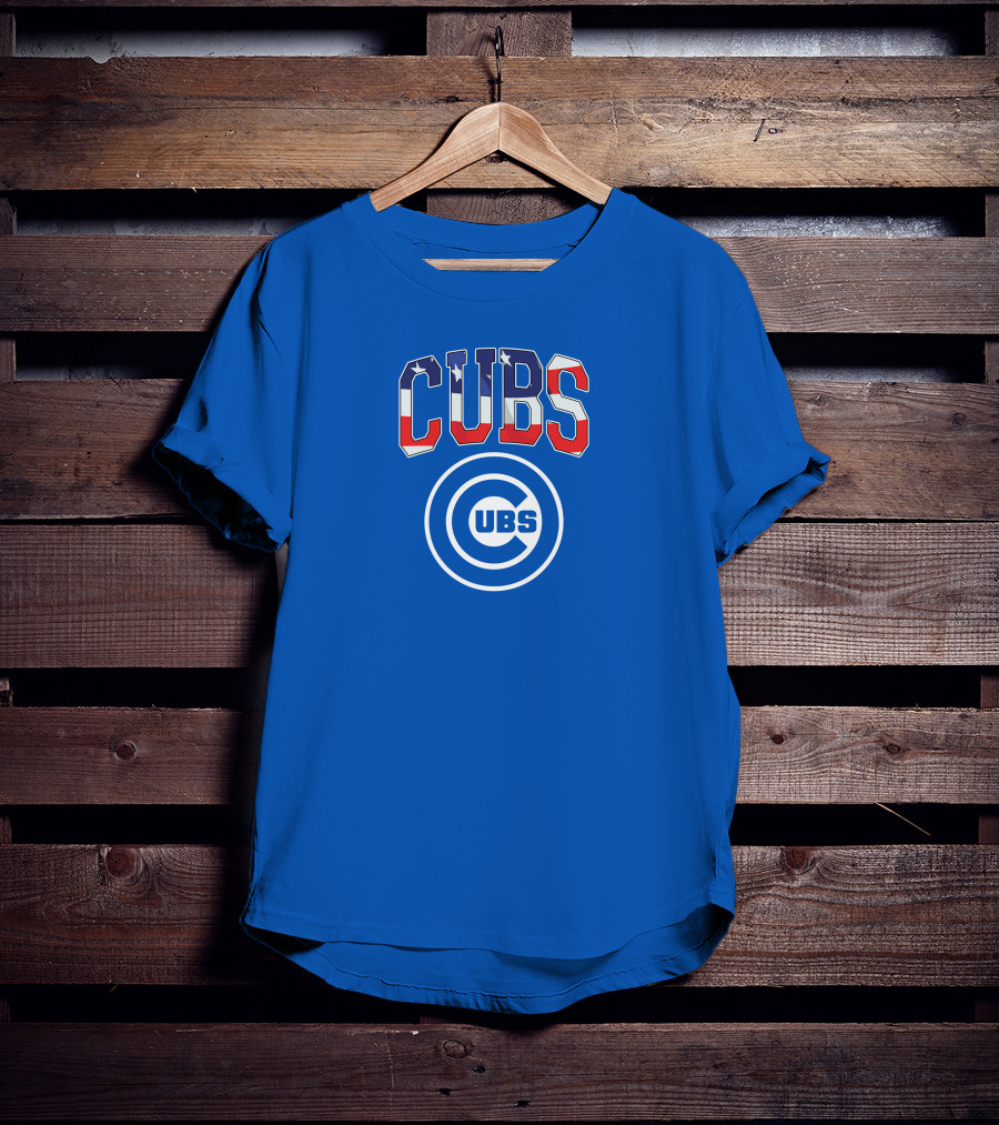 Chicago Cubs Stars And Stripes Logo CUBS Text American Flag Colors T-Shirt