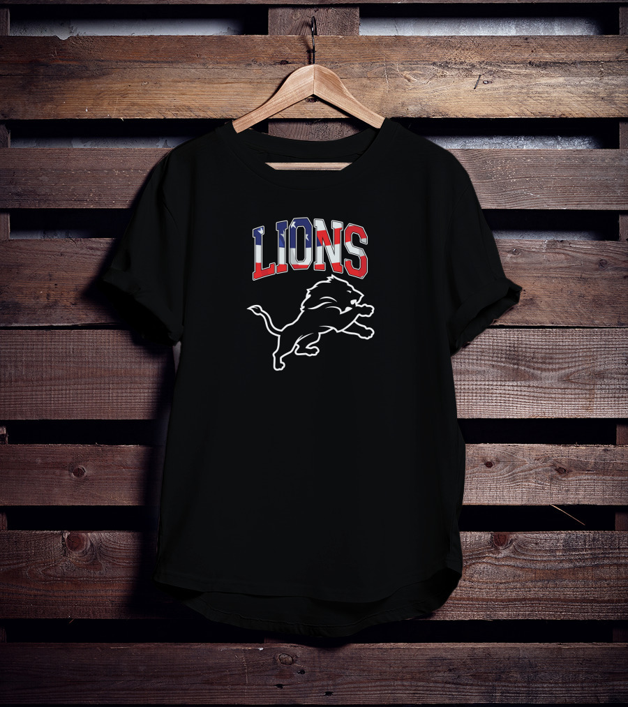 Lions American Flag Detroit Football Pride T-Shirt