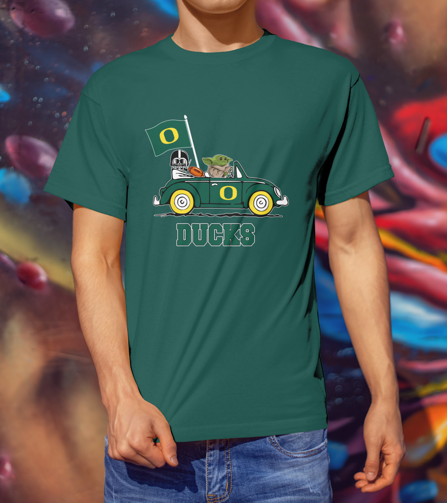 Oregon Ducks Darth Vader Baby Yoda Car Star Wars Football T-Shirt