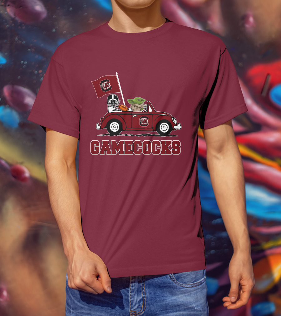 Gamecocks Baby Yoda Darth Vader Driving Football Star Wars T-Shirt