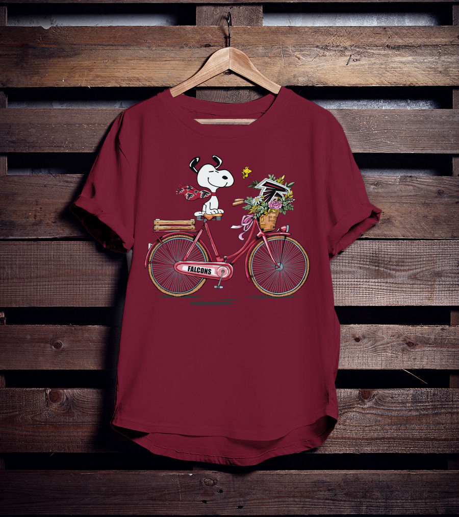 Atlanta Falcons Snoopy Woodstock Bicycle Adventure T-Shirt