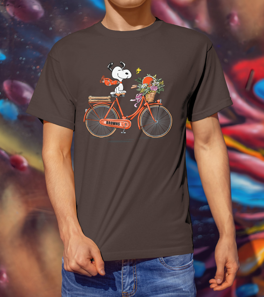 Cleveland Browns Snoopy Woodstock Flower Bicycle T-Shirt