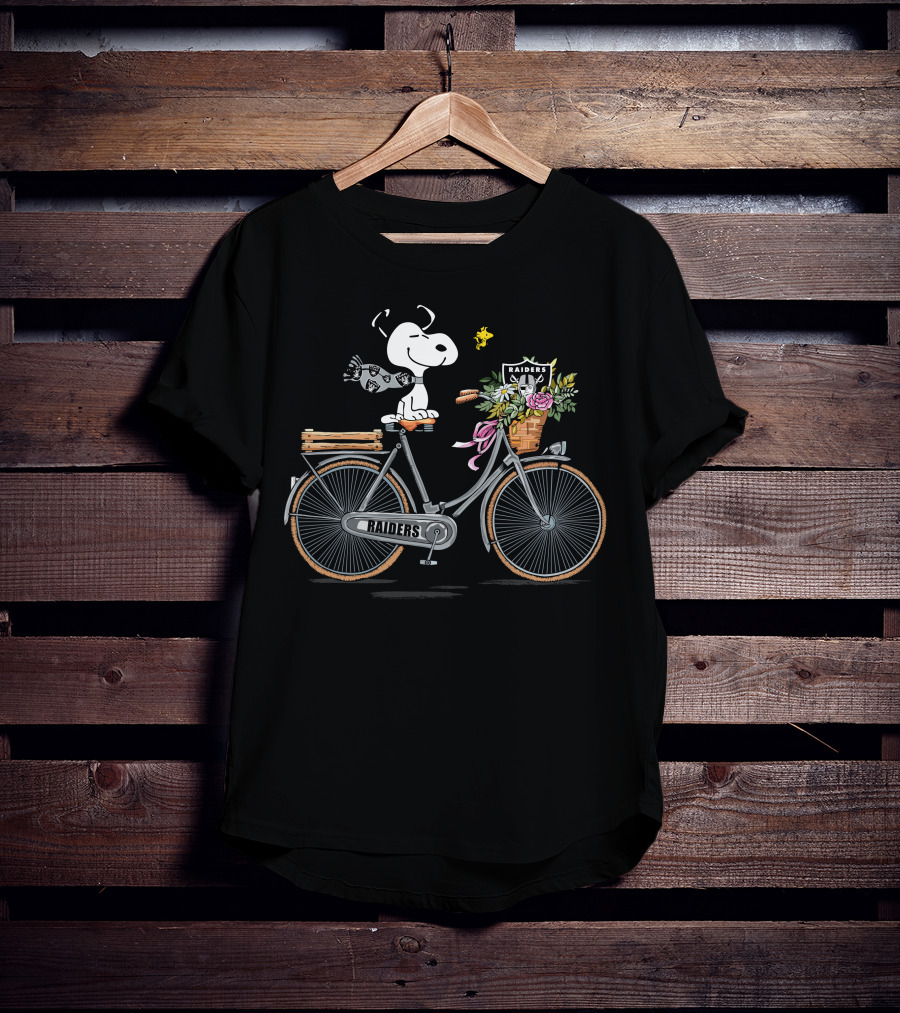 Las Vegas Raiders Snoopy Bicycle Adventure With Woodstock And Flowers T-Shirt