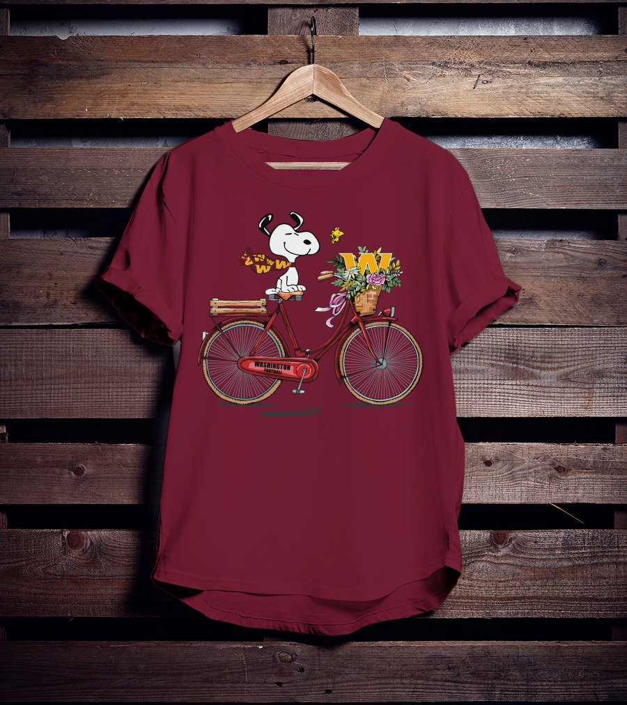Washington Football Team Snoopy With Bicycle And Flowers T-Shirt