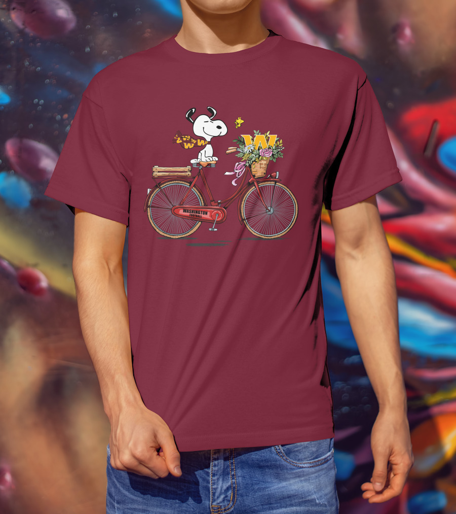 Washington Football Team Snoopy With Bicycle And Flowers T-Shirt