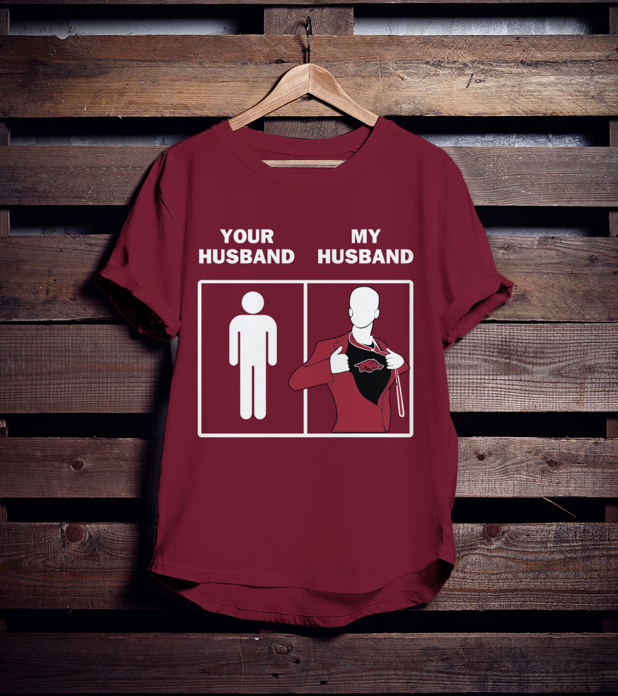 Arkansas Razorbacks Your Husband My Husband Superhero Fan Comparison T-Shirt