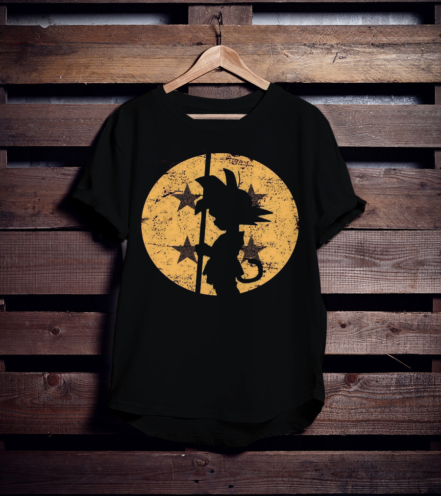 Songoku Dragonball Silhouette With Stars Circle T-Shirt