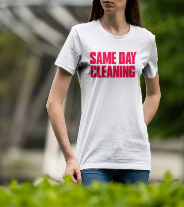 Sammy Virji Same Day Cleaning Bold Red Text T-Shirt