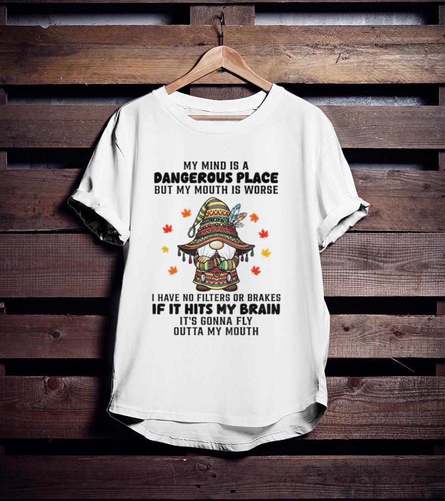 Angry Gnome My Mind Is A Dangerous Place But My Mouth Is Worse I Have No Filters Or Brakes If It Hits My Brain It's Gonna Fly Outta My Mouth T-Shirt