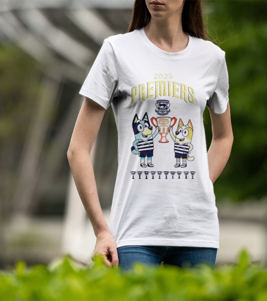 2025 Premiers Bluey And Bingo Geelong Cats Football AFL T-Shirt