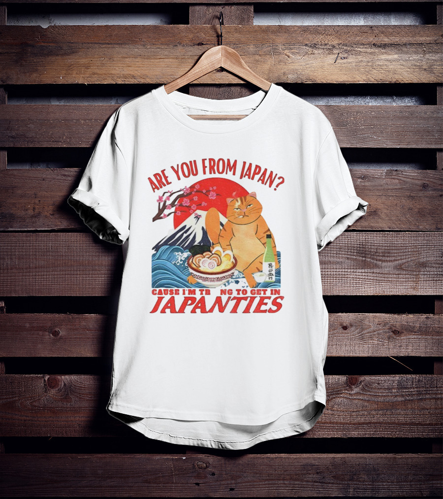 Are You From Japan Funny Cat Japanties Sushi Mt. Fuji Background T-Shirt