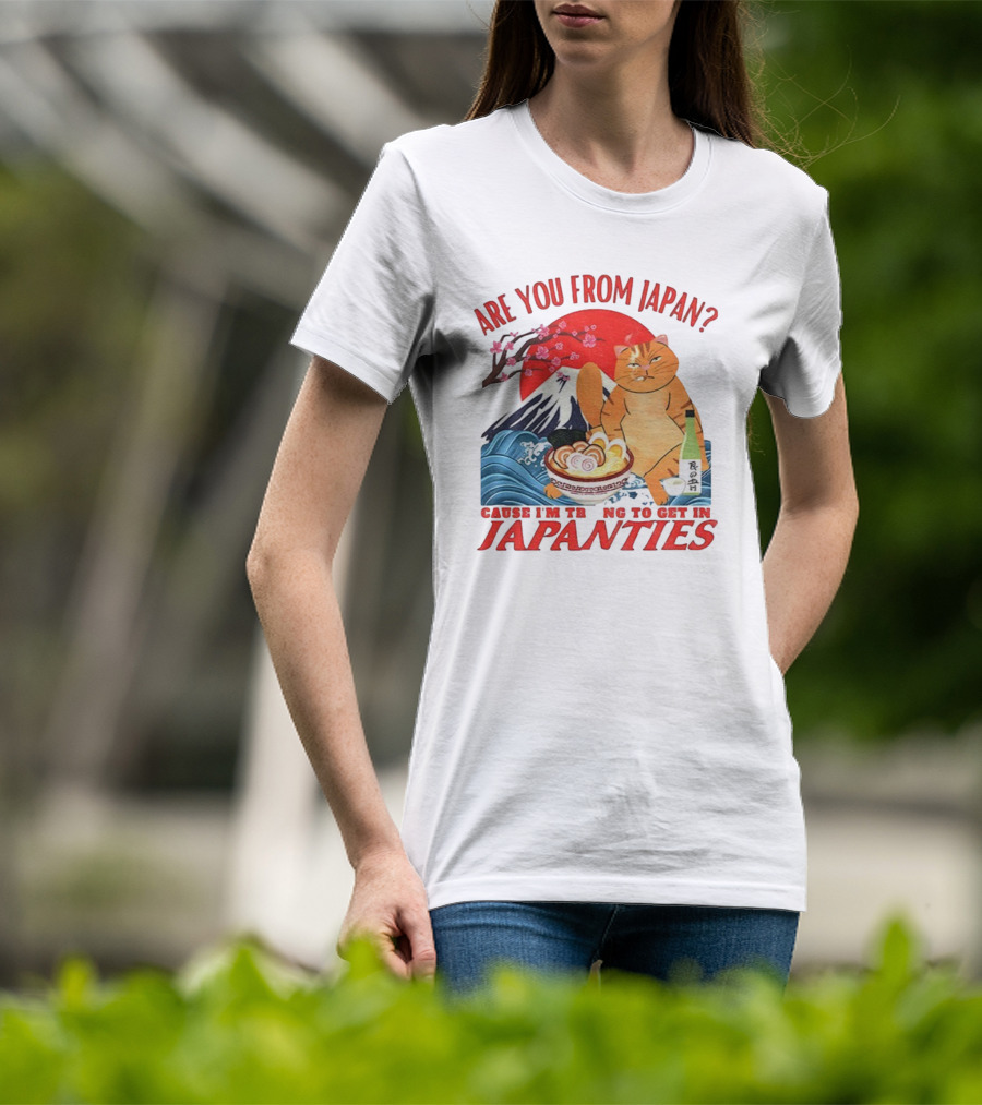 Are You From Japan Funny Cat Japanties Sushi Mt. Fuji Background T-Shirt