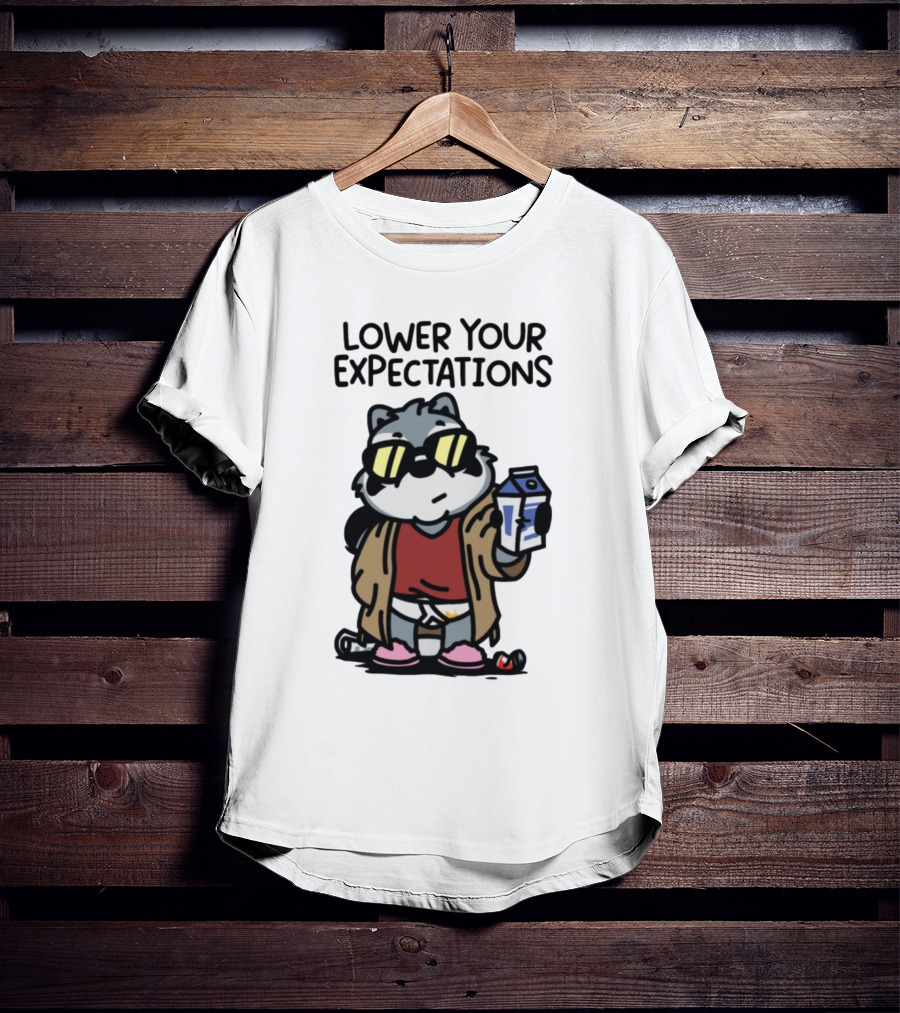 Lower Your Expectations Cartoon Character With Sunglasses And Milk Carton T-Shirt