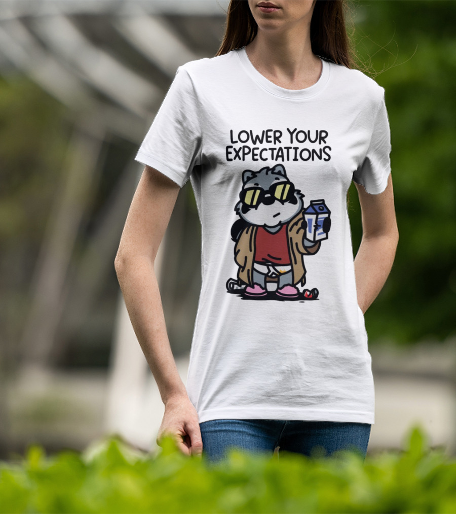 Lower Your Expectations Cartoon Character With Sunglasses And Milk Carton T-Shirt