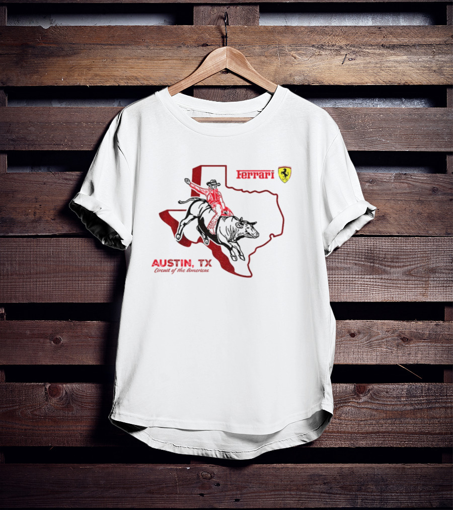 Ferrari Austin Texas Circuit Of The Americas Bull Rider Map Icon T-Shirt