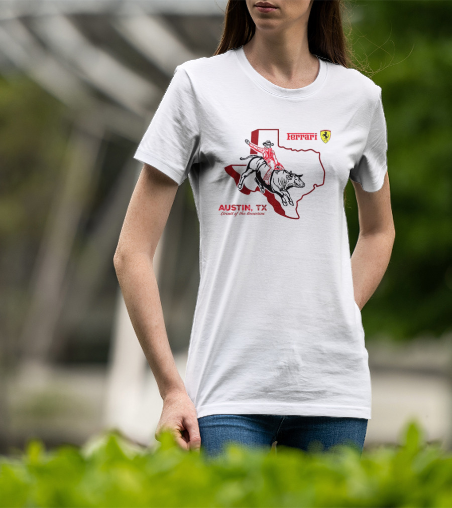 Ferrari Austin Texas Circuit Of The Americas Bull Rider Map Icon T-Shirt