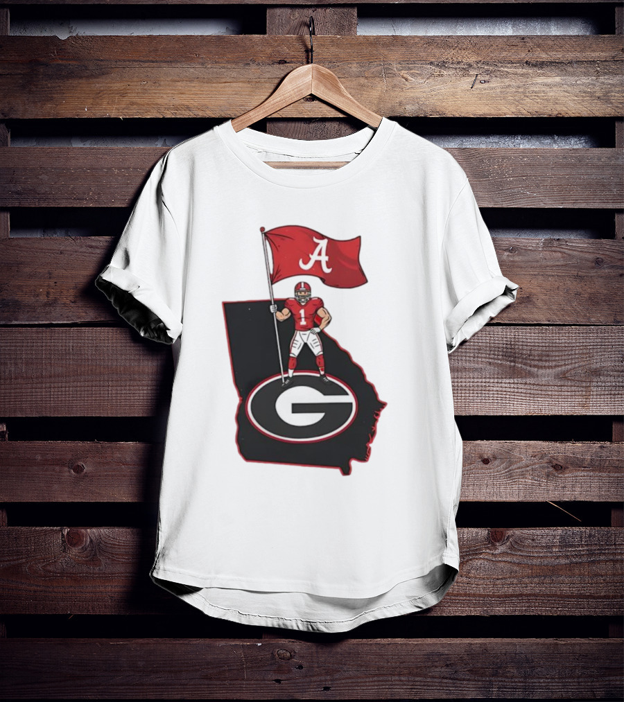 Alabama Crimson Tide Flag Over Georgia Bulldogs Map Football Rivalry T-Shirt