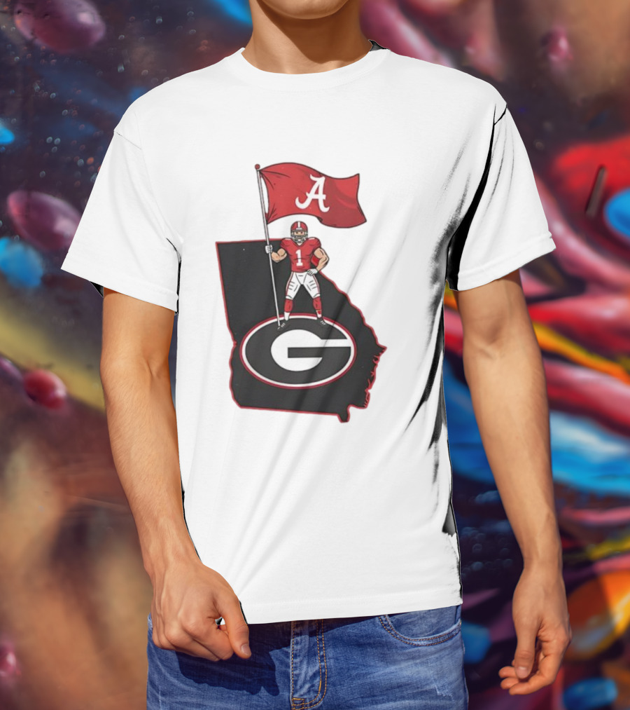 Alabama Crimson Tide Flag Over Georgia Bulldogs Map Football Rivalry T-Shirt