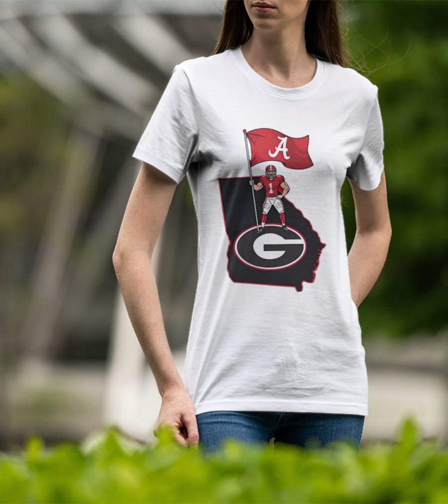 Alabama Crimson Tide Flag Over Georgia Bulldogs Map Football Rivalry T-Shirt